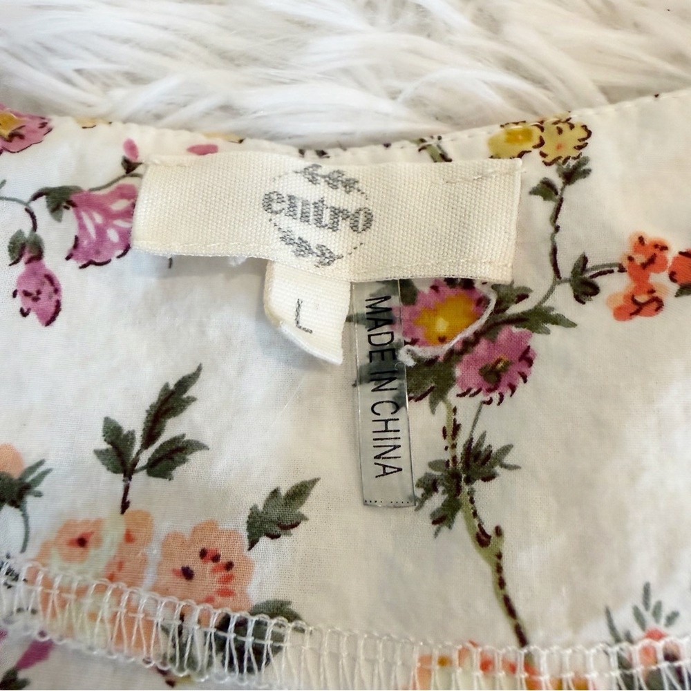 Entro Floral Ruffle Blouse Cream Prairie Top Large Cottagecore Romantic Soft - Picture 3 of 7